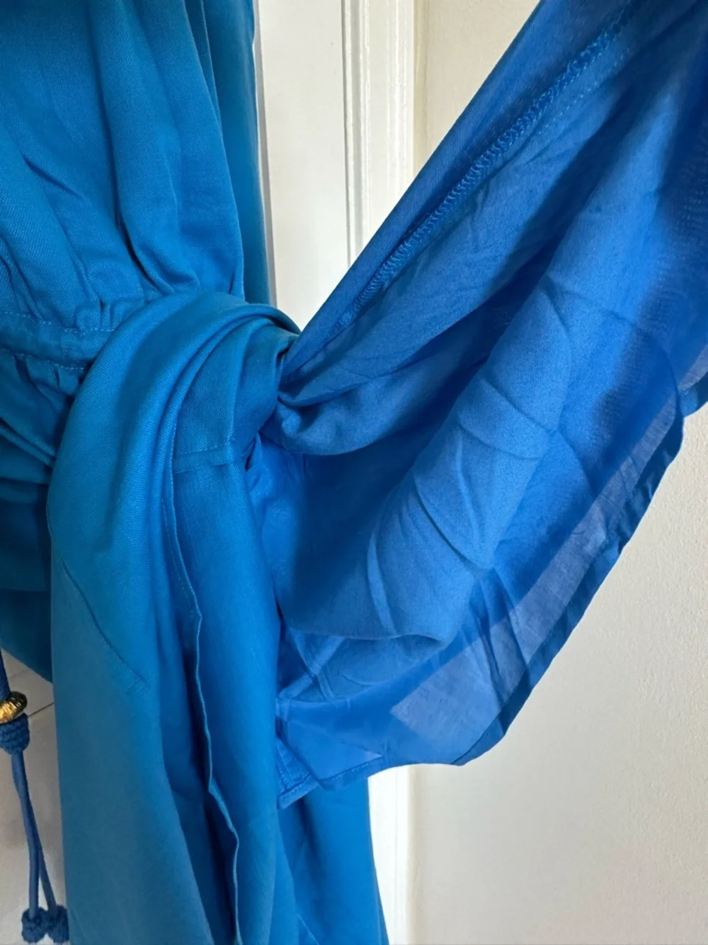 NWT Vix Paula Hermanny Blue Linen Blend off the shoulder Maxi Dress, Size 2 - Picture 8 of 9